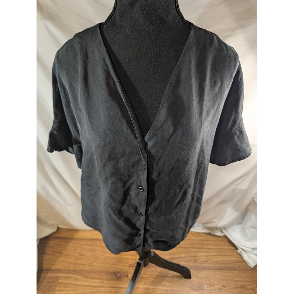 Vetta 100% Tencel Black Button Up Blouse Minimalist Size XS